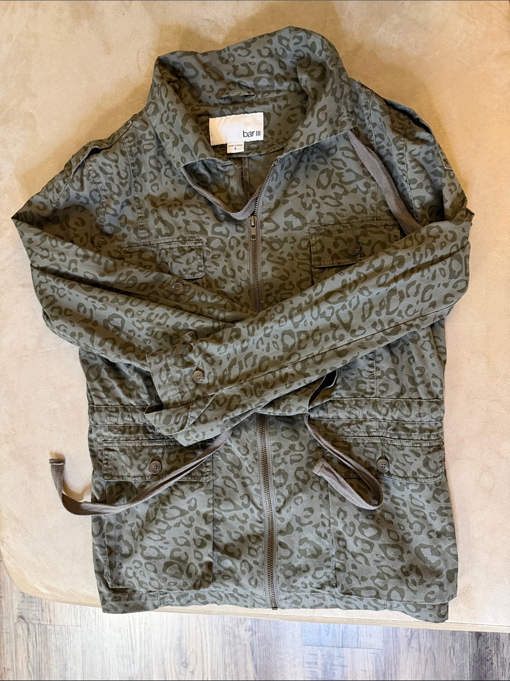 Bar III Olive Leopard Print Utility Jacket